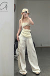 Un Morceau lace velvet stitching twists tube top UM231SZ17 PUM37